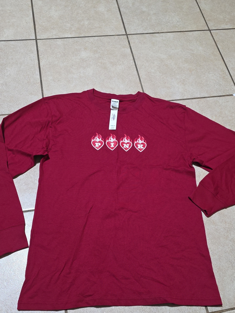 PINK Victoria's Secret Long-Sleeve Crewneck Shirt - Burgundy